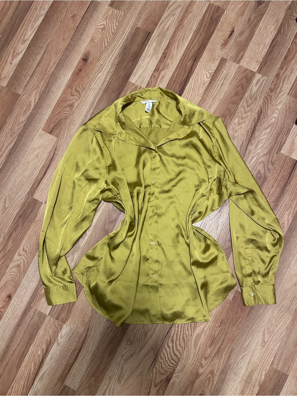 H&M silky chartreuse oversized button down blouse